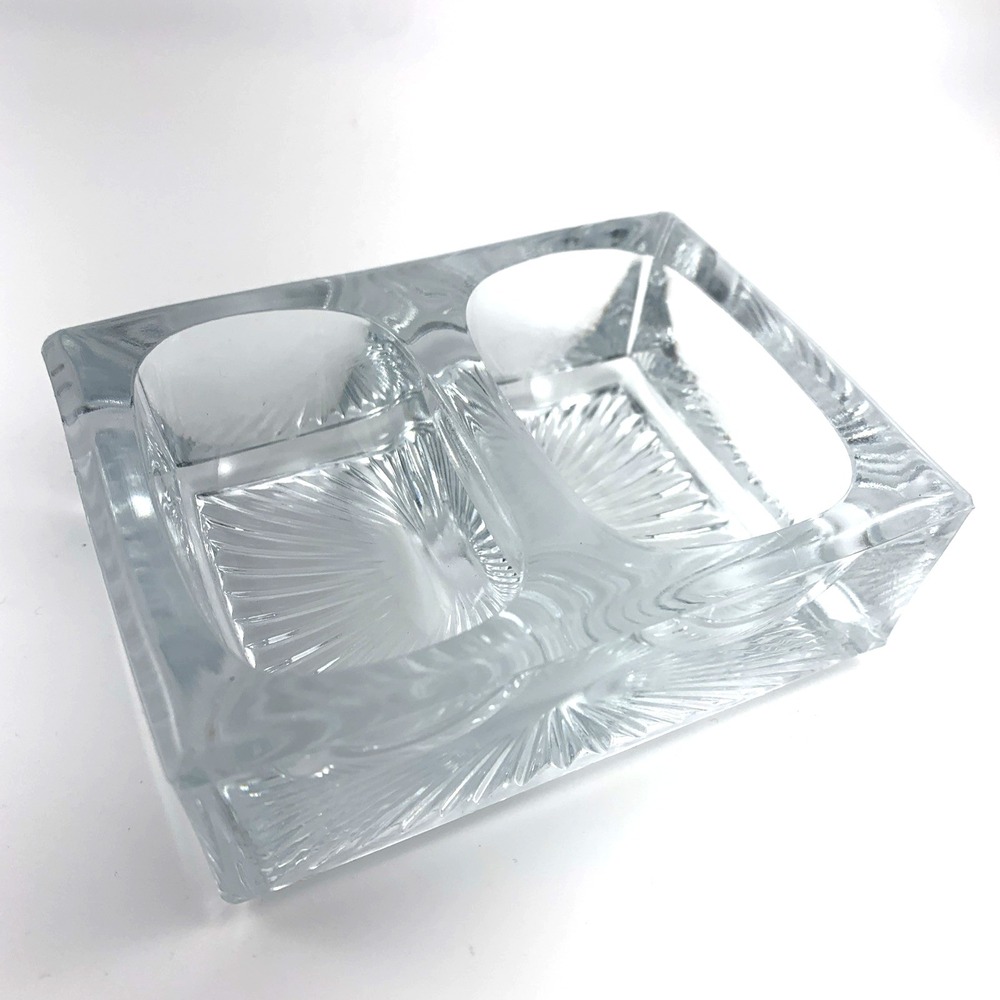 Antique Double Open Salt Cellar Starburst Pattern Heavy Pressed Glass Vintage